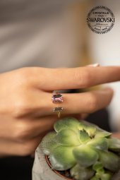 Swarovski Taşlı Baget Model Rose Kaplama Gümüş Crystal Yüzük - 4