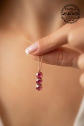 Swarovski Taşlı Üçtaş Model Rose Kaplama Gümüş Crystal Kolye - 2