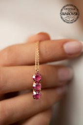 Swarovski Taşlı Üçtaş Model Rose Kaplama Gümüş Crystal Kolye - 3