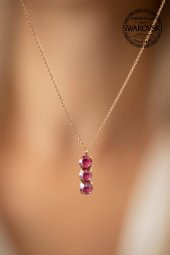 Swarovski Taşlı Üçtaş Model Rose Kaplama Gümüş Crystal Kolye - 4