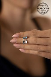 Swarovski Taşlı Çubuk ve Tektaş Model Gümüş Crystal Küpe - 3