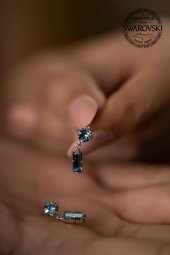 Swarovski Taşlı Çubuk ve Tektaş Model Gümüş Crystal Küpe - 5
