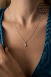 Swarovski Taşlı Çubuk Model Gümüş Crystal Kolye - 1