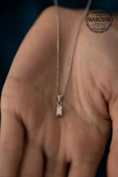 Swarovski Taşlı Çubuk Model Gümüş Crystal Kolye - 4