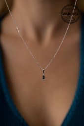 Swarovski Taşlı Çubuk Model Gümüş Crystal Kolye - 5