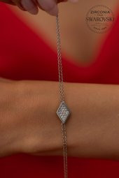 Swarovski Taşlı Dilim Model Gümüş Zirconia Bileklik - 1