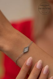 Swarovski Taşlı Dilim Model Gümüş Zirconia Bileklik - 2