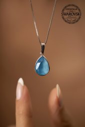 Swarovski Taşlı Damla Model Gümüş Crystal Kolye - 1