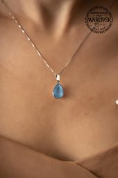 Swarovski Taşlı Damla Model Gümüş Crystal Kolye - 2
