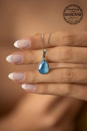 Swarovski Taşlı Damla Model Gümüş Crystal Kolye - 3