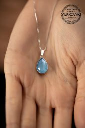 Swarovski Taşlı Damla Model Gümüş Crystal Kolye - 4
