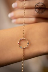 Swarovski Taşlı Halka ve Mix Taş Model Altın Kaplama Gümüş Crystal Bileklik - 1