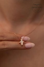 Swarovski Taşlı Penguen Model Rose Kaplama Gümüş Zirconia Zirconia Kolye - 1