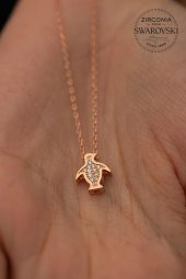 Swarovski Taşlı Penguen Model Rose Kaplama Gümüş Zirconia Zirconia Kolye - 3