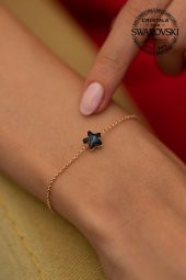 Swarovski Taşlı Yıldız Model Rose Kaplama Gümüş Crystal Bileklik - 1