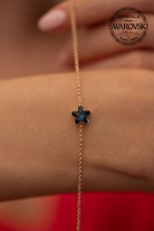 Swarovski Taşlı Yıldız Model Rose Kaplama Gümüş Crystal Bileklik - 2