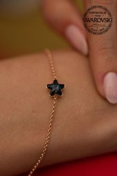 Swarovski Taşlı Yıldız Model Rose Kaplama Gümüş Crystal Bileklik - 3
