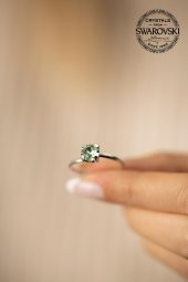 Swarovski Taşlı Tektaş Model Gümüş Crystal Yüzük - 4