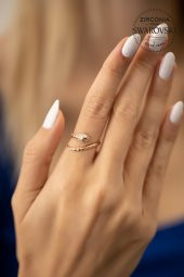 Swarovski Taşlı Yılan Model Rose Kaplama Gümüş Zirconia Yüzük - 2