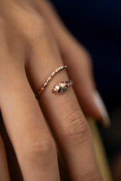 Swarovski Taşlı Yılan Model Rose Kaplama Gümüş Zirconia Yüzük - 3