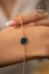 Swarovski Taşlı Yuvarlak Model Rose Kaplama Gümüş Crystal Bileklik - 1