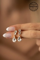 Swarovski Taşlı Damla Model Rose Kaplama Gümüş Zirconia Küpe - 3