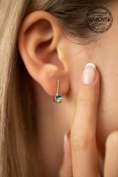 Swarovski Taşlı Çubuk Model Rose Kaplama Gümüş Crystal Küpe - 1