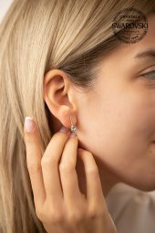 Swarovski Taşlı Çubuk Model Rose Kaplama Gümüş Crystal Küpe - 2