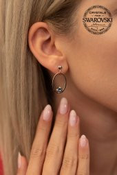 Swarovski Taşlı Oval Model Rose Kaplama Gümüş Crystal Küpe - 2