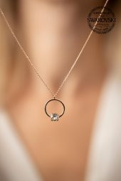 Swarovski Taşlı Halka ve Tektaş Model Rose Kaplama Gümüş Crystal Kolye - 4