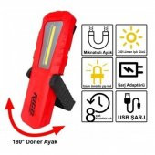 Rico RC0037 Ledli El Feneri Lambası 3 Modlu 240 Lümen Şarjlı Mıknatıslı Oto Tamir Spor Kamp IPx4 Fener - 3