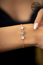 Swarovski Taşlı Üç Taş Model Gümüş Crystal Bileklik - 3