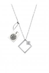 Swarovski Taşlı Kare Model Gümüş Zirconia Kolye - 3