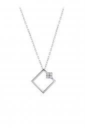 Swarovski Taşlı Kare Model Gümüş Zirconia Kolye - 4