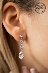Swarovski Taşlı Üçtaş ve Damla Model Gümüş Crystal Küpe - 1
