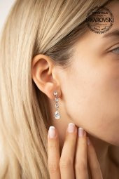 Swarovski Taşlı Üçtaş ve Damla Model Gümüş Crystal Küpe - 2