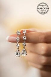 Swarovski Taşlı Üçtaş ve Damla Model Gümüş Crystal Küpe - 3