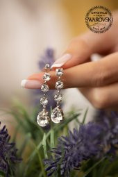 Swarovski Taşlı Üçtaş ve Damla Model Gümüş Crystal Küpe - 4
