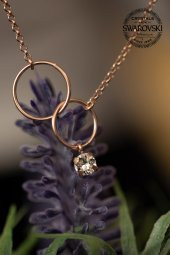 Swarovski Taşlı Çift Halka Model Rose Kaplama Gümüş Crystal Kolye - 3