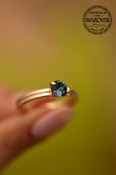Swarovski Taşlı Tektaş Model Gümüş Crystal Yüzük - 3