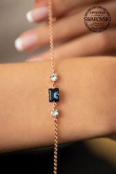 Swarovski Taşlı Baget Model Rose Kaplama Gümüş Crystal Bileklik - 1