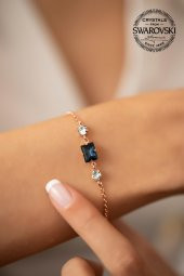 Swarovski Taşlı Baget Model Rose Kaplama Gümüş Crystal Bileklik - 2