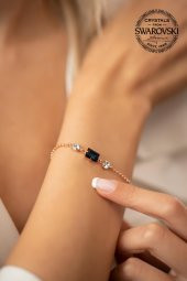 Swarovski Taşlı Baget Model Rose Kaplama Gümüş Crystal Bileklik - 3