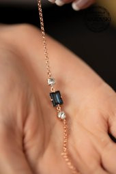 Swarovski Taşlı Baget Model Rose Kaplama Gümüş Crystal Bileklik - 4