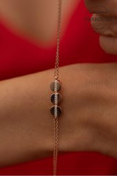 Swarovski Taşlı Üçlü Yuvarlak Model Rose Kaplama Gümüş Zirconia Bileklik - 1