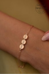 Swarovski Taşlı Üçlü Yuvarlak Model Rose Kaplama Gümüş Zirconia Bileklik - 2