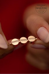 Swarovski Taşlı Üçlü Yuvarlak Model Rose Kaplama Gümüş Zirconia Bileklik - 3
