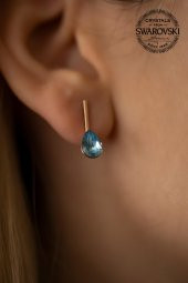 Swarovski Taşlı Damla Model Rose Kaplama Gümüş Crystal Küpe - 1