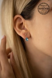 Swarovski Taşlı Damla Model Rose Kaplama Gümüş Crystal Küpe - 2