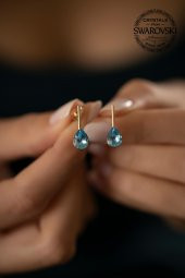 Swarovski Taşlı Damla Model Rose Kaplama Gümüş Crystal Küpe - 3